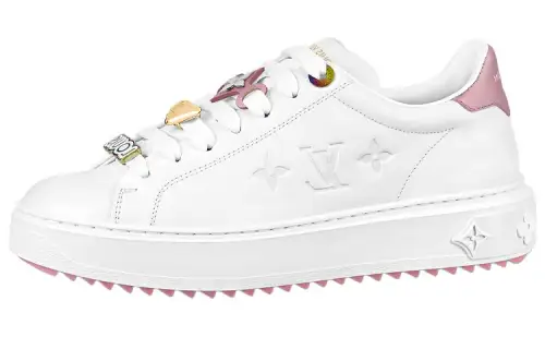 LOUIS VUITTON Time Out Cow Leather Low top Skateboard Shoes Women's White Pink