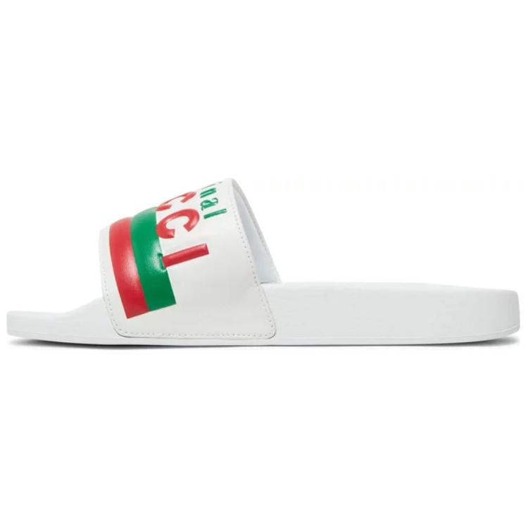 Женские шлепанцы Gucci Slide (бело-красно-зеленые)