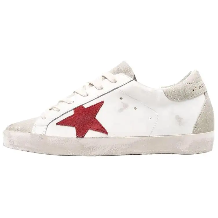 Golden Goose Super Star Leather Low top Low top Stylish Skateboarding Shoes Women's White Red Distressed