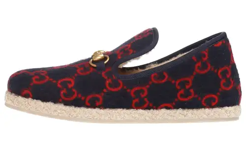 GUCCI Horsebit Suede Wool Loafers Women's Blue Red
