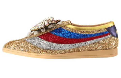 GUCCI Falacer Leather Low top Stylish Skateboarding Shoes Women's Gold Blue Red