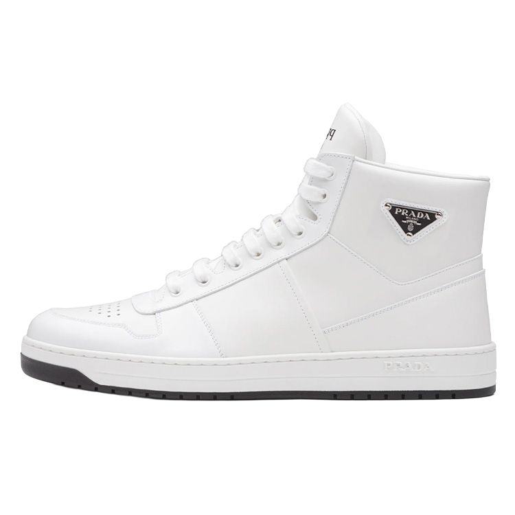 PRADA Downtown High Top Sneakers Leather White White Black