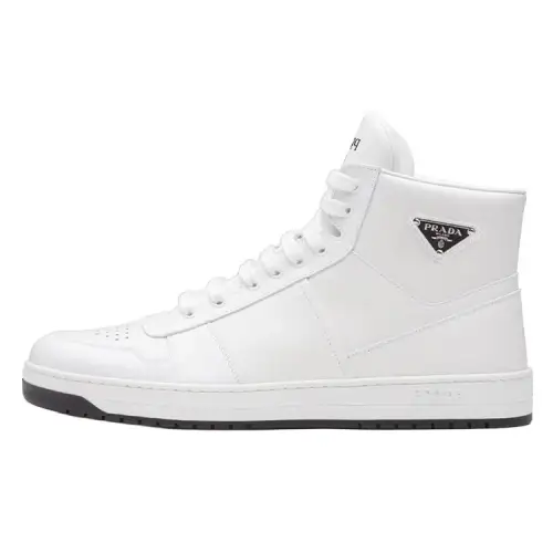 PRADA Downtown High Top Sneakers Leather White White Black