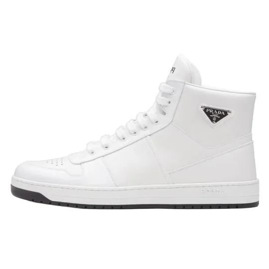 PRADA Downtown High Top Sneakers Leather White White Black