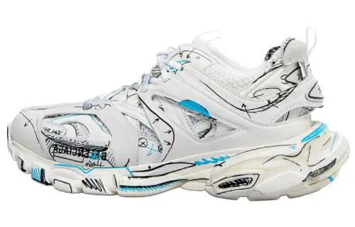 Balenciaga Track 1.0 Sneakers ' White Blue Mesh And Nylon Graffiti'