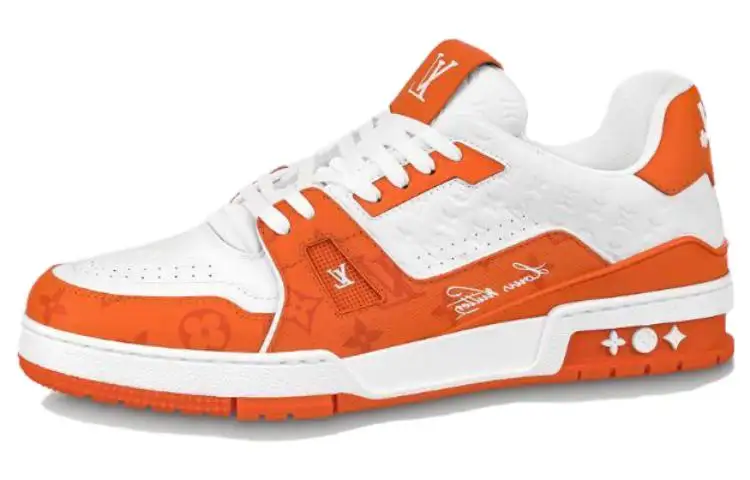 LOUIS VUITTON Lv Trainers 'White Minimonogram Orange'