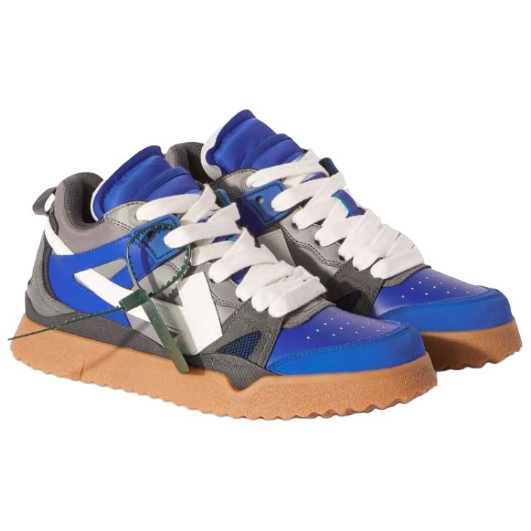 OFF WHITE Leather Mid top Skateboard Shoes Men's Blue Gray White