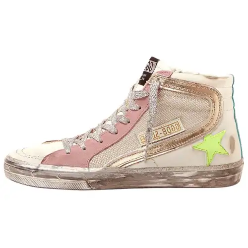 Golden Goose Slide Stylish Skateboarding Shoes Women's Pink White Distressed