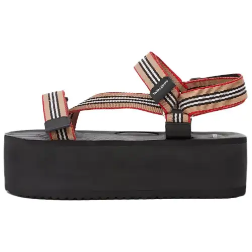 Burberry Beige Icon Stripe Platform Sandal Black Women's