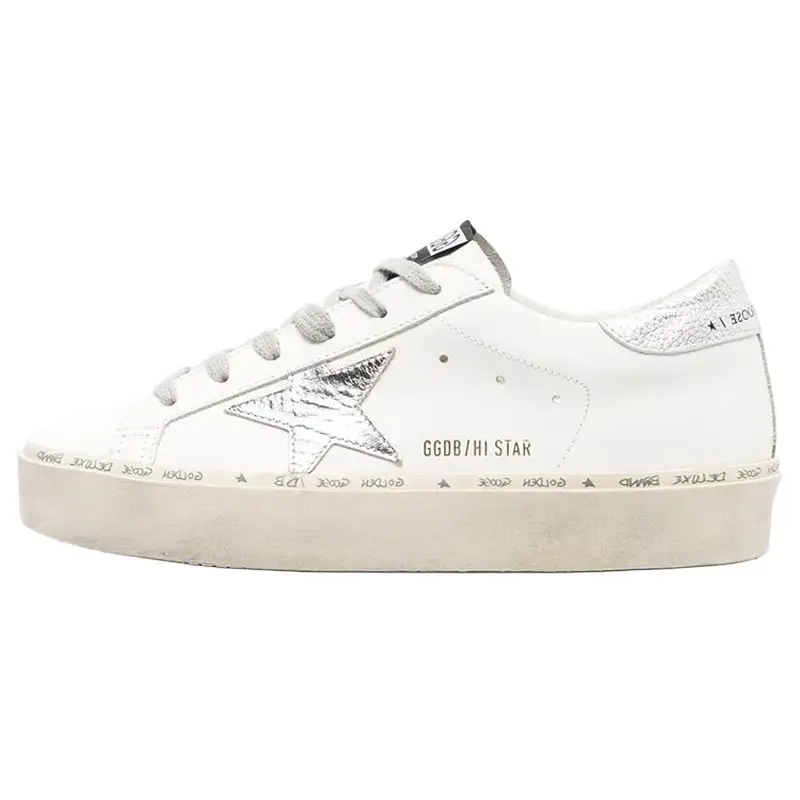 Golden Goose Hi Star Leather Low top Stylish Skateboarding Shoes Women's White Distressed