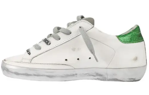 Golden Goose Super Star Leather Low top Skateboard Shoes Women's White Green Distressed
