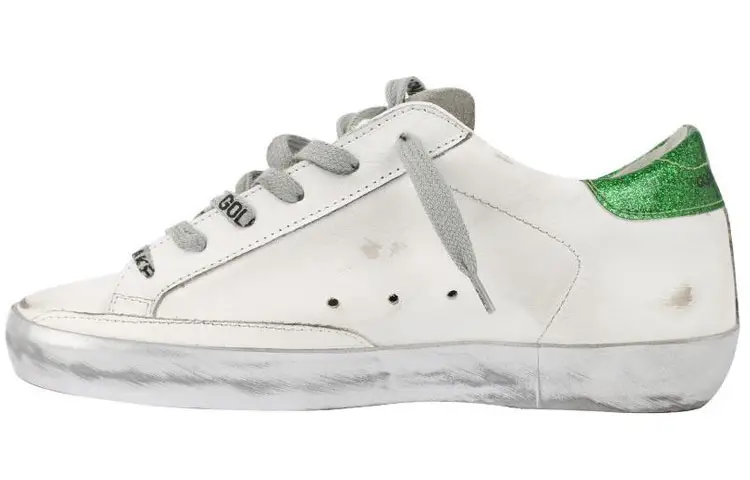 Golden Goose Super Star Leather Low top Skateboard Shoes Women's White Green Distressed