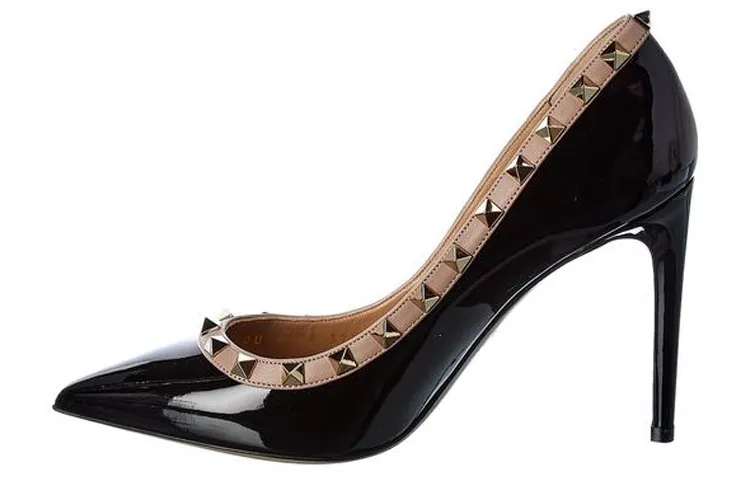 Valentino Rockstud Patent Leather Slim Heel High Heels 10cm Women's Black
