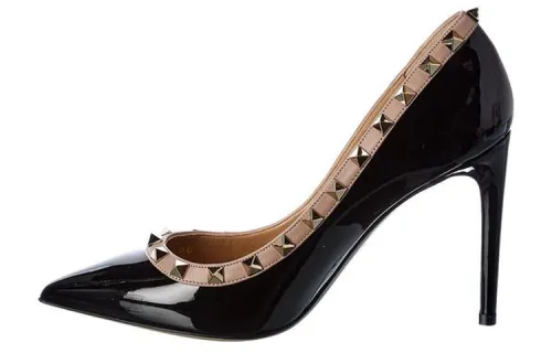 Valentino Rockstud Patent Leather Slim Heel High Heels 10cm Women's Black