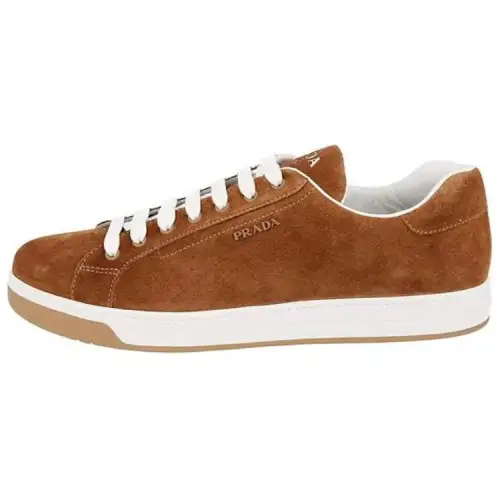 PRADA Downtown Leather Low top Skateboard Shoes Men's Brown