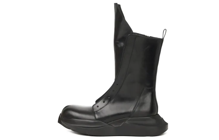 RICK OWENS/RO Strobe Geth Army Cow Leather Fashion Ankle Boots Men's Black