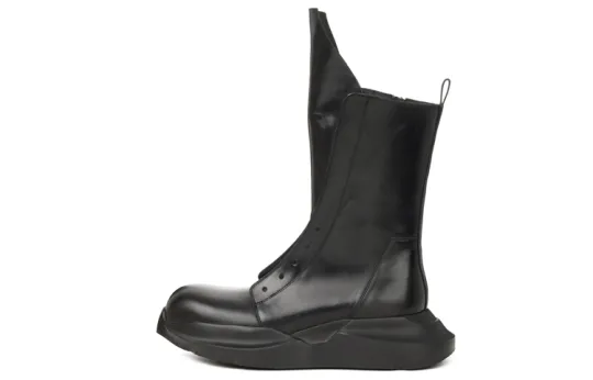 RICK OWENS/RO Strobe Geth Army Cow Leather Fashion Ankle Boots Men's Black