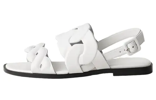 HERMES Grace Leather One Strap Sandals Women's White