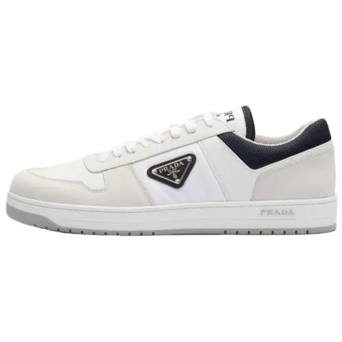 PRADA Downtown Leather Re Nylon Sneaker White Blue
