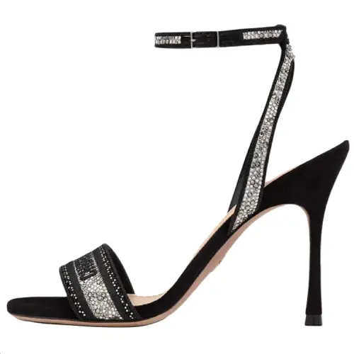DIOR Dway Cotton Fabric Rhinestone Fashion Sandal Women's Black