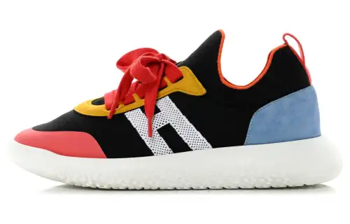 HERMES Crew Fabric Low top Casual Shoes Women's Red Black Blue