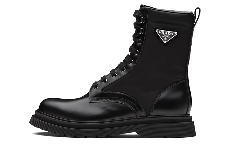 PRADA Logo-plaque Panelled Ankle Boots