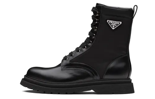 PRADA Logo-plaque Panelled Ankle Boots