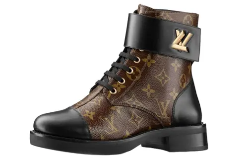 LOUIS VUITTON Lv Wonderland Monogram Canvas Combat Boots Brown Women's