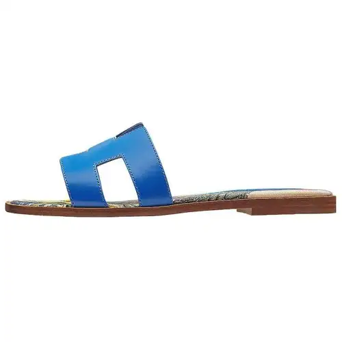 HERMES Oran Slide Slippers Women's Shangxi Island Blue