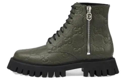 GUCCI Leather Ankle Boot 'GG Monogram Dark Vintage Olive'