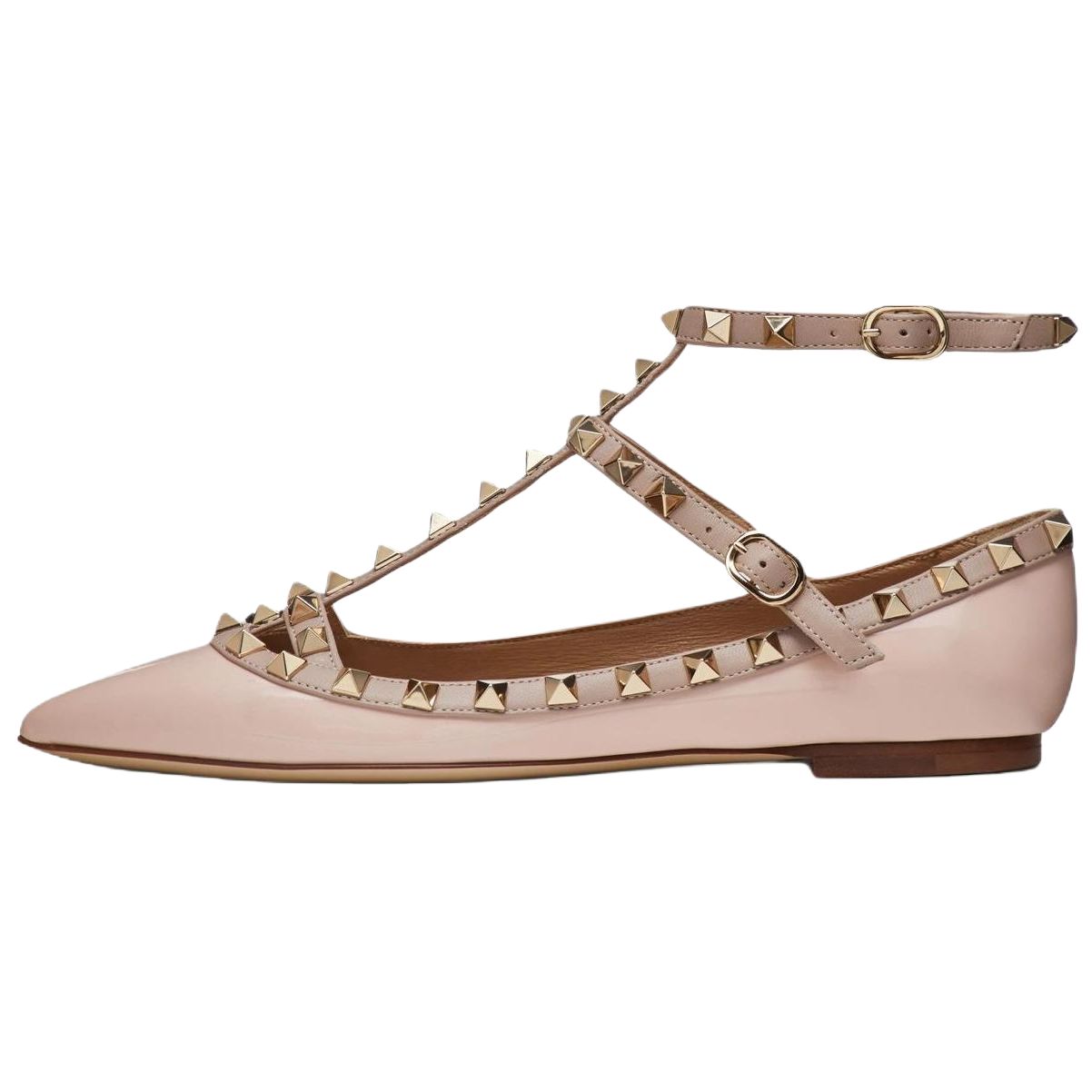 Valentino Rockstud Patent Leather Flat Shoes Women's Pink