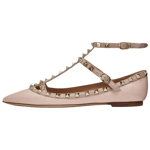 Valentino Rockstud Patent Leather Flat Shoes Women's Pink