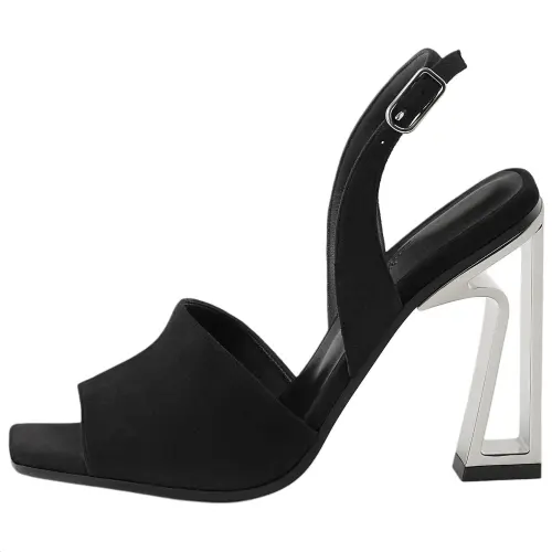 HERMES Kristal One Strap Sandals 10.5cm Women's Black