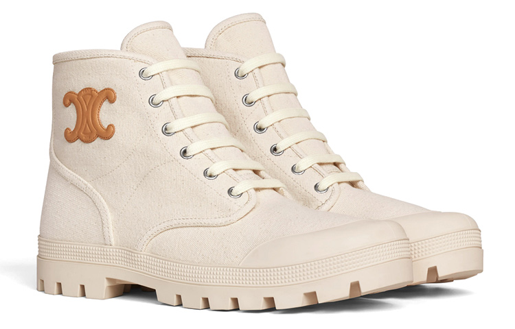 CELINE Patapans Canvas Ankle Boots Women's Beige