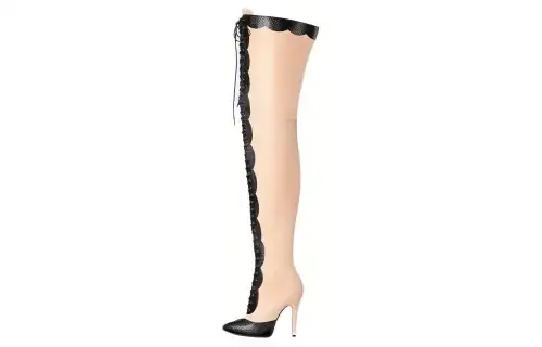 GUCCI Leather Knee high Boots Women's Beige Black