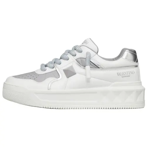 Valentino One Stud Leather Low top Stylish Skateboarding Shoes Men's Gray White