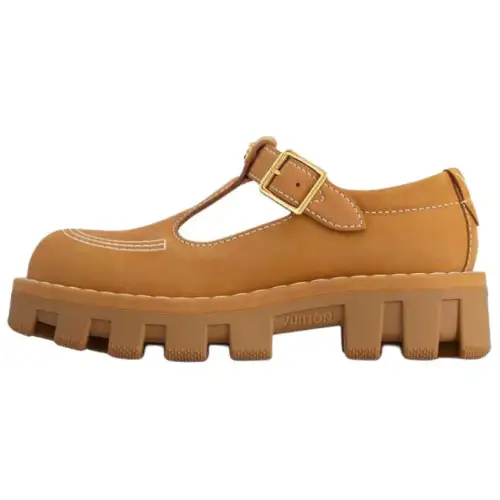 LOUIS VUITTON Janet Cow Leather Platform Mary Jane Shoes Unisex Brown