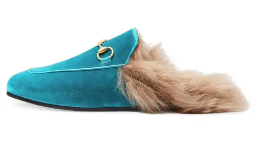GUCCI Velvet Closed Toe Slippers Women's Lake Blue