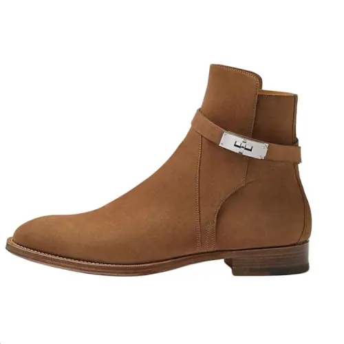HERMES Leather Ankle Boots Men's Smoke Brown