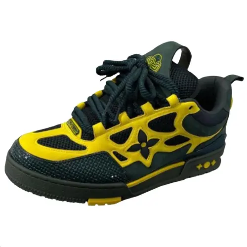 LOUIS VUITTON Leather Low top Skateboard Shoes Men's Black Yellow