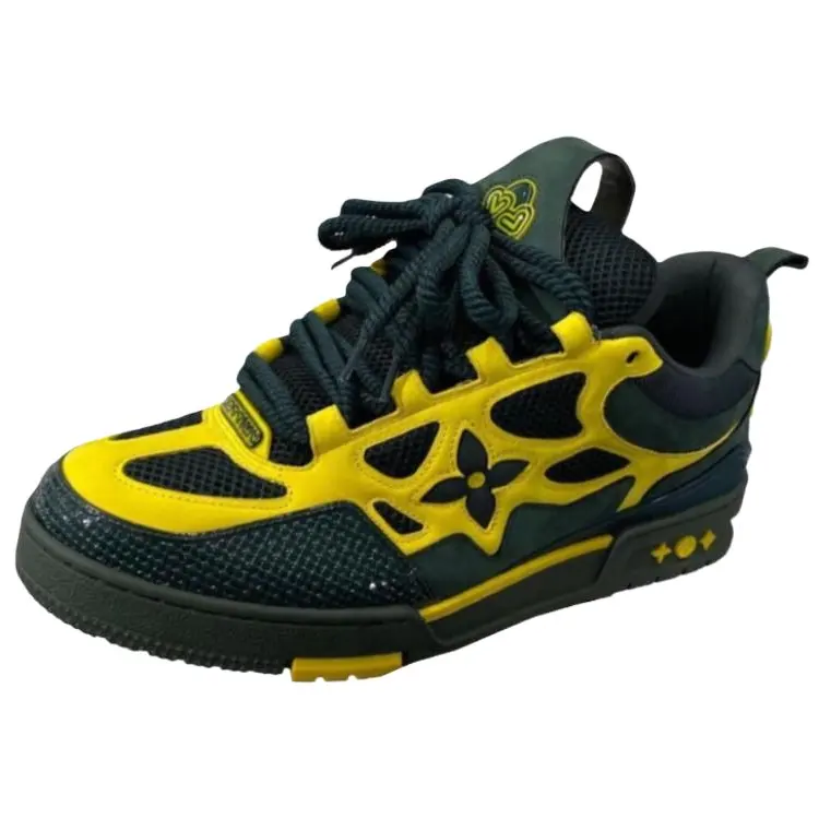 LOUIS VUITTON Leather Low top Skateboard Shoes Men's Black Yellow