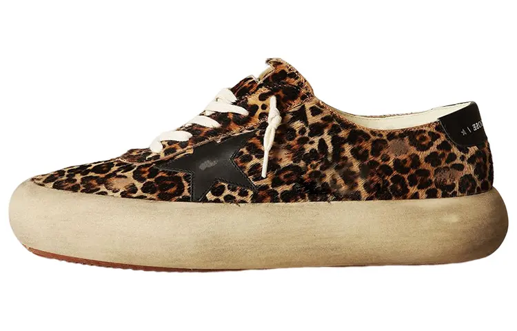 Golden Goose Space Star Leather Stylish Skateboarding Shoes Men's Beige Brown Distressed