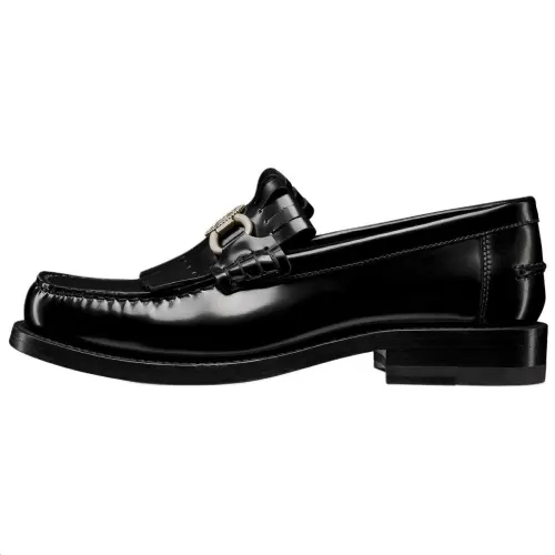 DIOR Emblem Cow Leather Loafers Women's Black