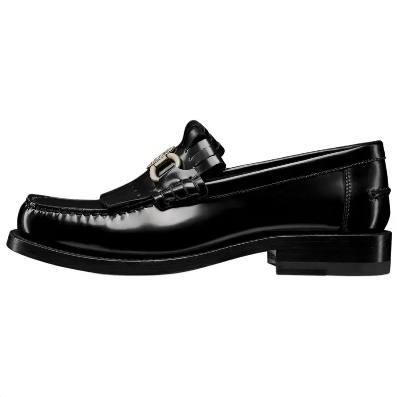 DIOR Emblem Cow Leather Loafers Women's Black