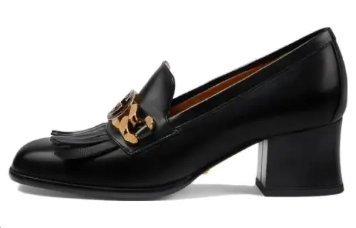 GUCCI Interlocking Leather Chunky Heel High Heels 5.5cm Women's Black