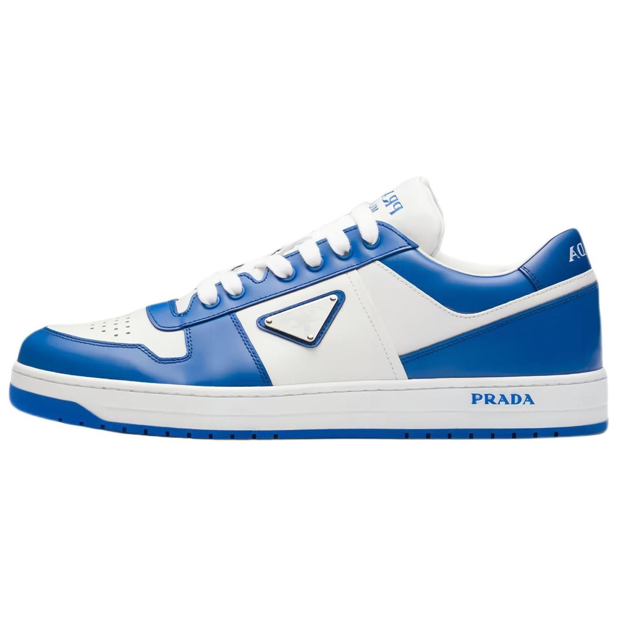 PRADA Prada Downtown leather sports lace-up flat low-top fashion sneakers men's white blue