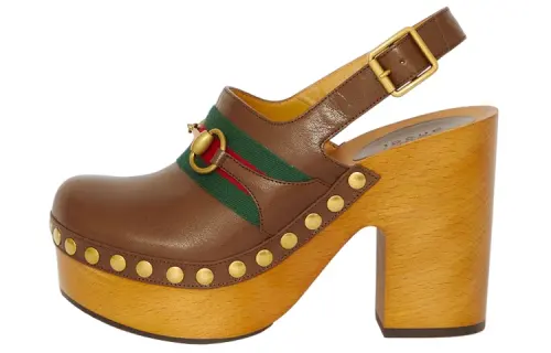 GUCCI Horsebit Chunky Heel High Heels Women's Brown
