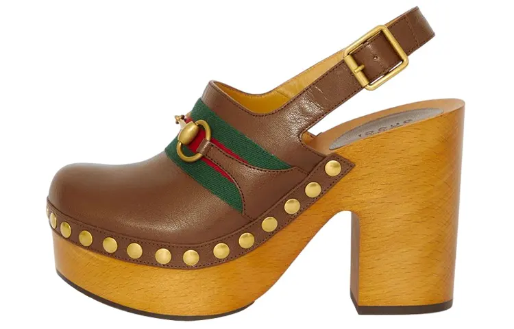 GUCCI Horsebit Chunky Heel High Heels Women's Brown