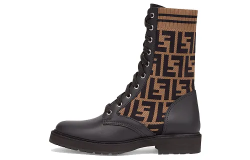 FENDI Women's FF Rockoko Biker Boot 'Black Tabacco'