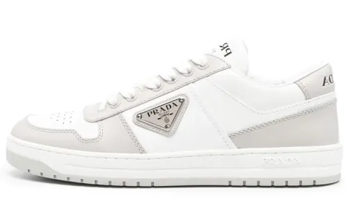 PRADA Cow Leather Low top Stylish Skateboarding Shoes Women's White Gray